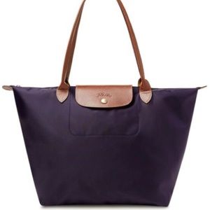 Longchamp Le Pliage tote in Eggplant (long straps)